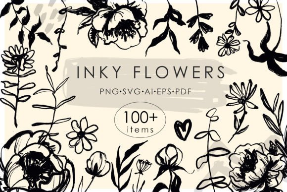 Download Ink Flowers Line Art SVG Bundle - Flowers Collection