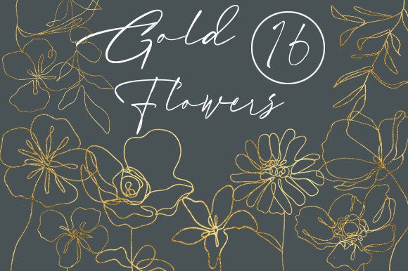 Download Golden Linear Flowers, Floral Minimalism - Flowers Collection