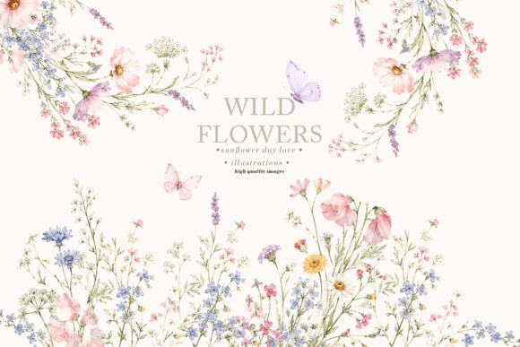 Download Wildflowers Butterflies Frame Clipart - Flowers Collection