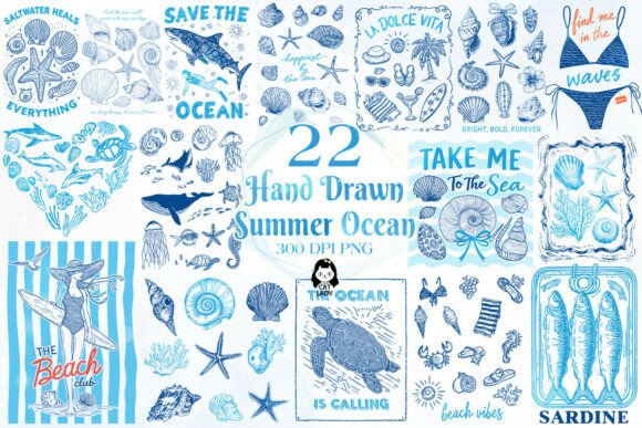Download Hand Drawn Summer Ocean PNG Bundle - Premium Resources