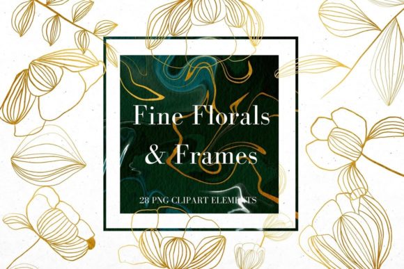 Download Gold Line Flowers and Green Frames - Flowers Collection