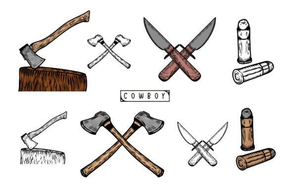 Download Cowboy Axe and Knife Hand Drawn Vector - Drawn Collection