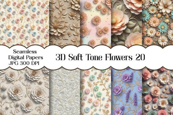 Download 3D Soft Tone Flowers Seamless Patterns - Flowers Collection
