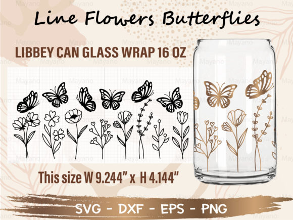 Download Line Flowers 16Oz Libbey Can Glass Wrap - Flowers Collection