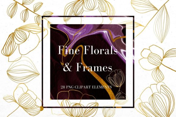 Download Gold Line Flowers and Burgundy Frames - Flowers Collection
