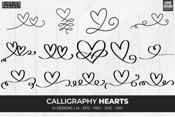 Download 14 Calligraphy Hearts, Hand Drawn Heart - Drawn Collection