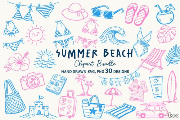 Download Summer Beach SVG PNG Hand Drawn Bundle - Drawn Collection