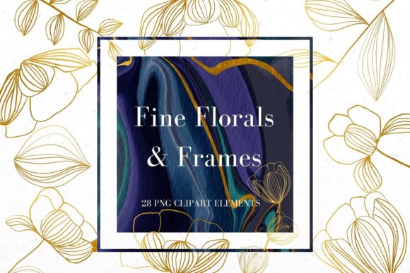 Download Gold Line Flowers and Blue Frames - Flowers Collection