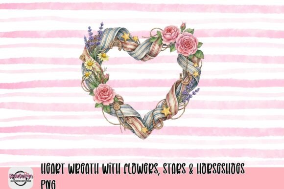 Download Heart Wreath with Flowers, Stars &amp; Horseshoes PNG - Flowers Collection